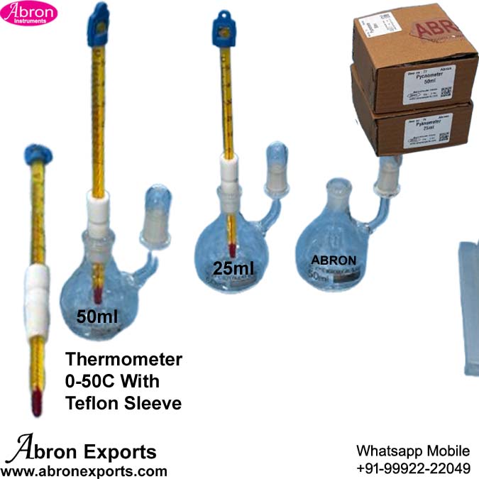 Glass Pyknomter Advance 25ml Or 50ml With Thermometer 0-50C Teflon Sleeve Special Cap Limb Abron AC-464P50A 